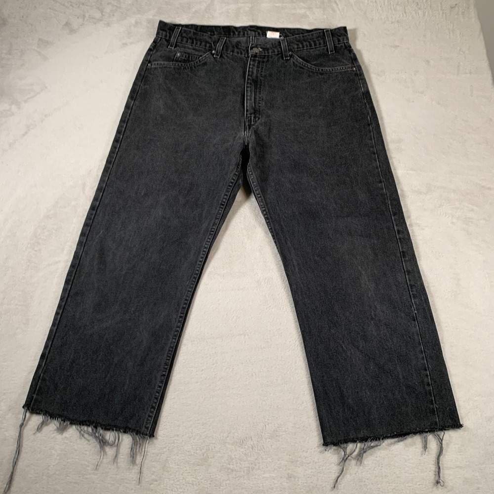 Vintage Levis 505 Jeans Mens 36x25 Black Regular Fit Straight Leg Frayed Hem 90s
